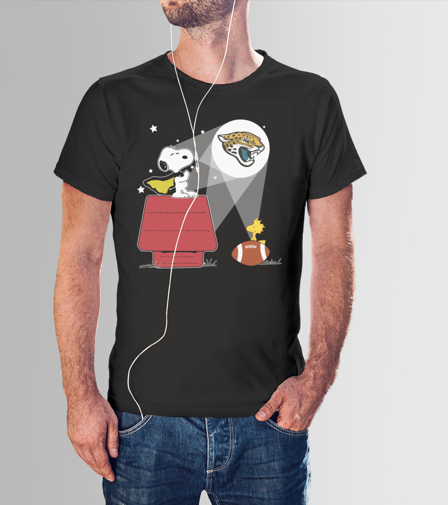 Snoopy And Woodstock Jacksonville Jaguars Football Beagle Moonlight Beam T-Shirt
