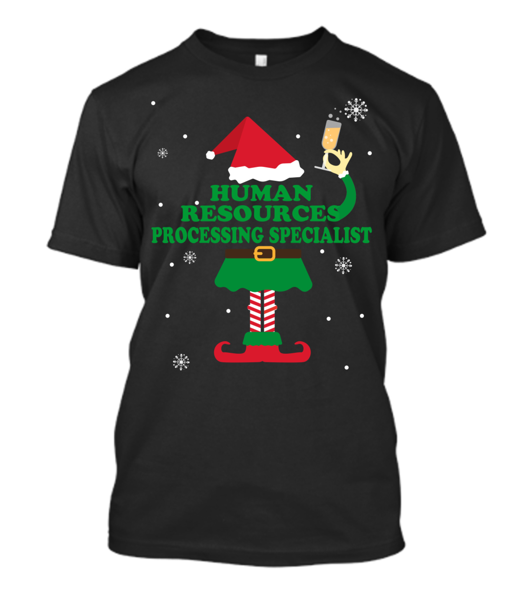 Human Resources Processing Specialist Elf With Santa Hat And Champagne Glass T-Shirt