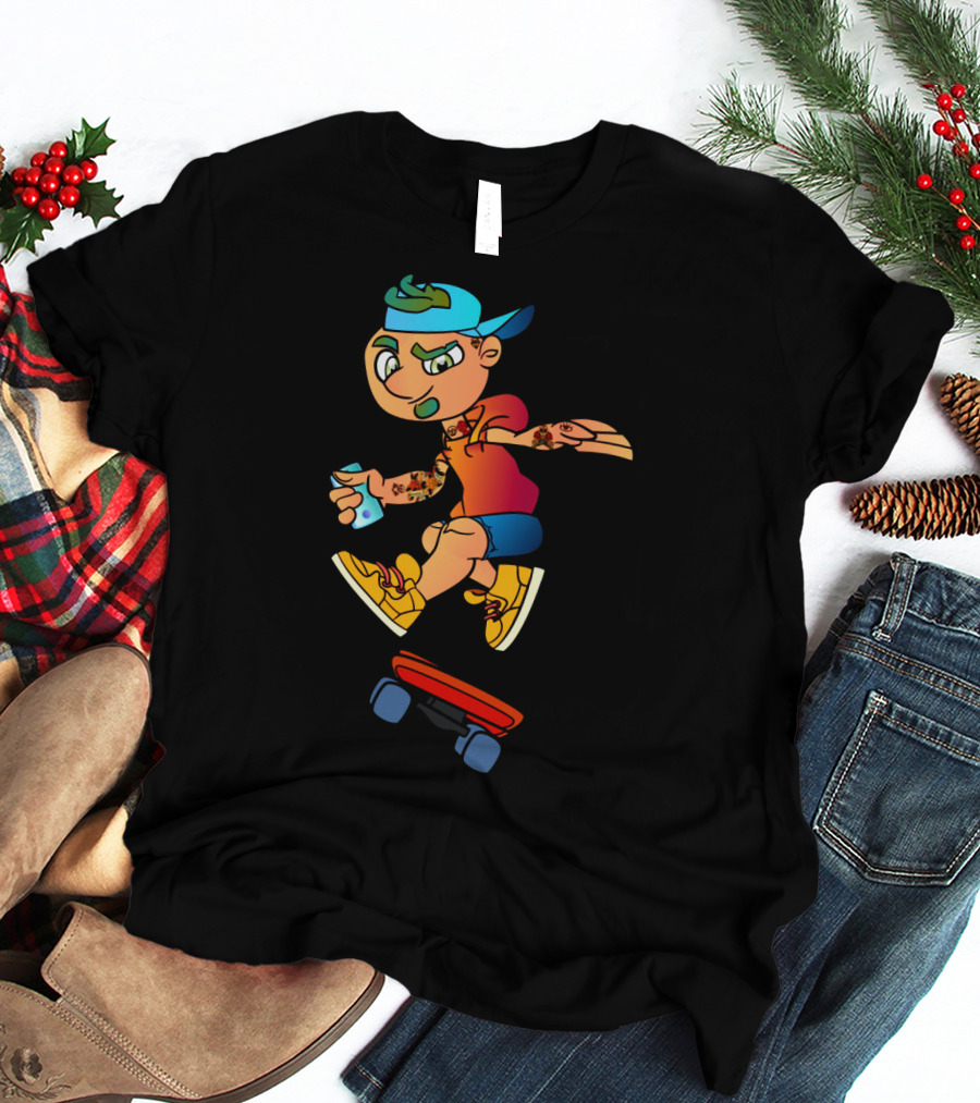Skaterboi Colorful Cartoon Character With Cap And Skateboard T-Shirt