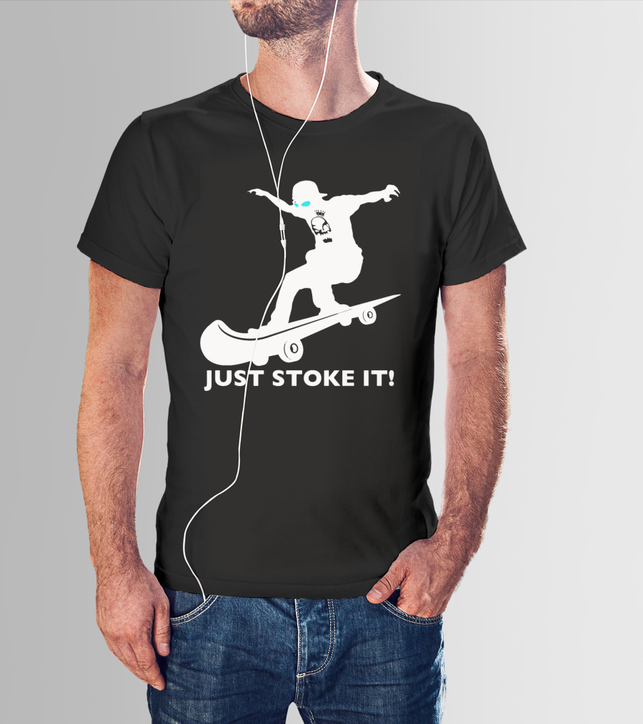 JUST STOKE IT Skateboarding Silhouette Skull T-Shirt