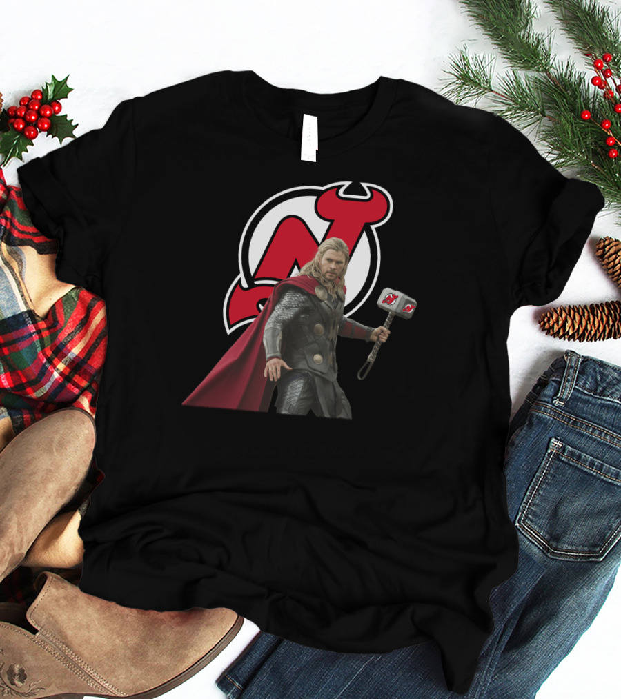 New Jersey Devils Thor Mjolnir Logo Mashup T-Shirt