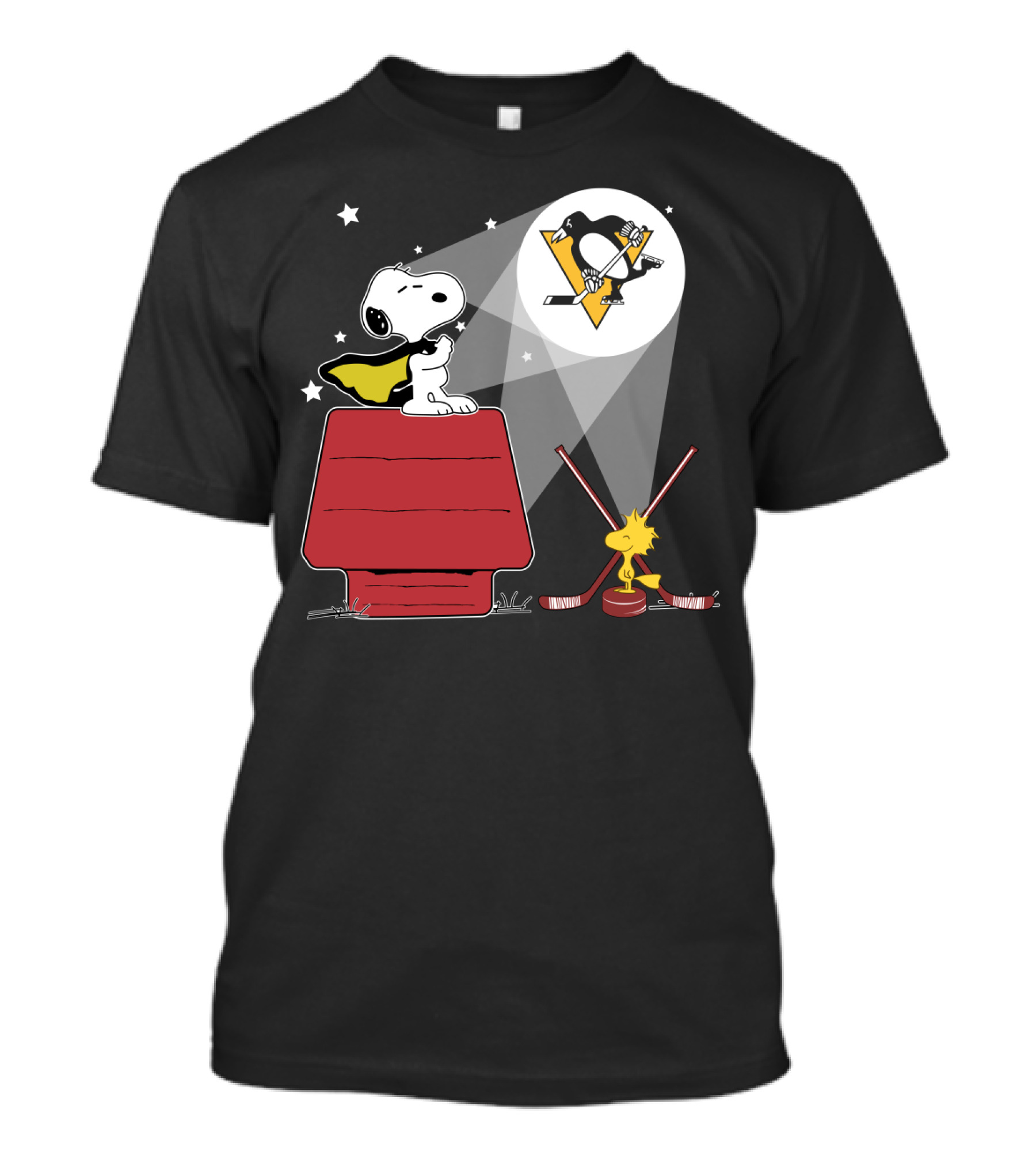 Snoopy And Woodstock Pittsburgh Penguins Nhl Hockey Night Scene T-Shirt