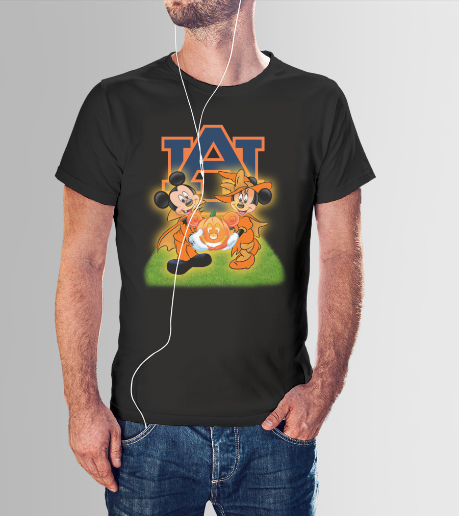 Auburn Football Halloween Mickey And Minnie Pumpkin T-Shirt