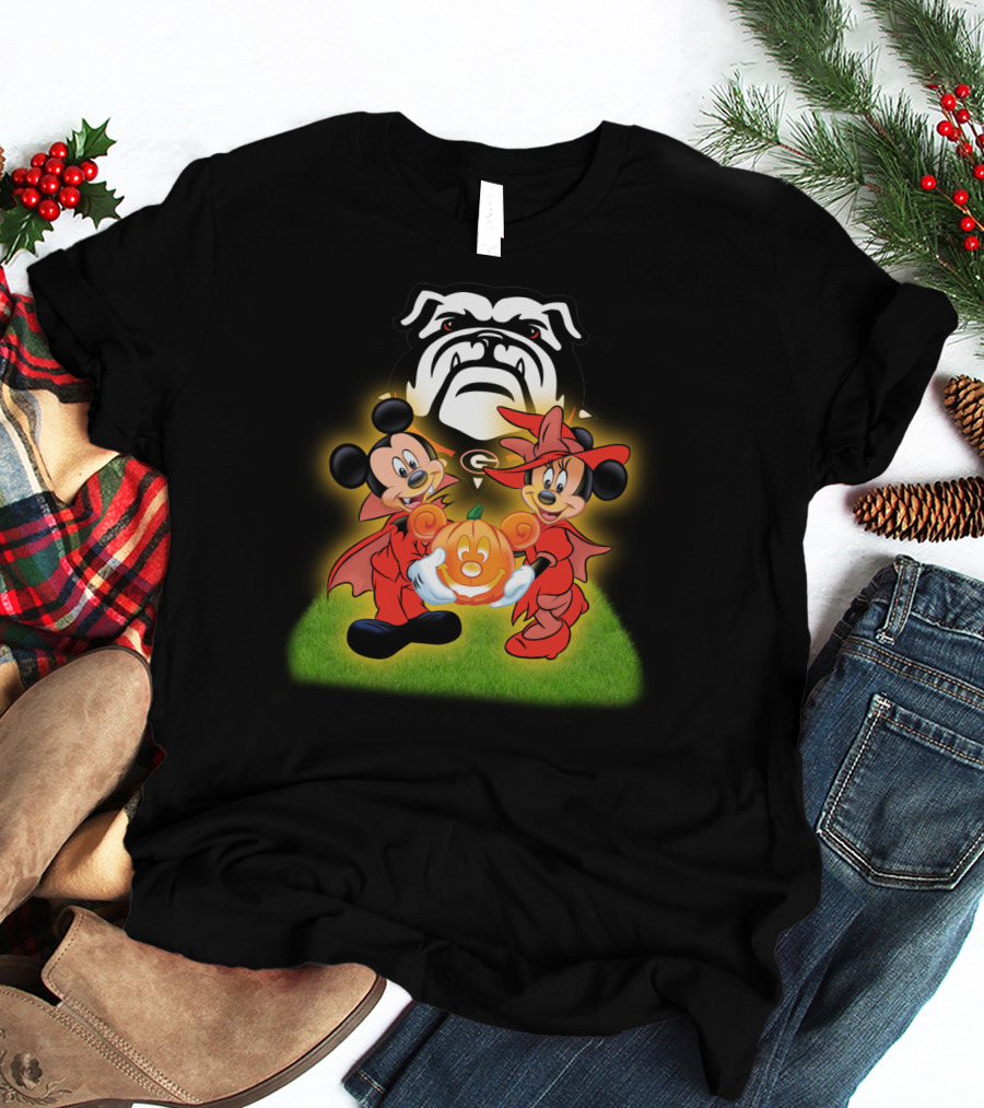 Halloween Georgia Bulldogs Mickey Minnie Pumpkin T-Shirt