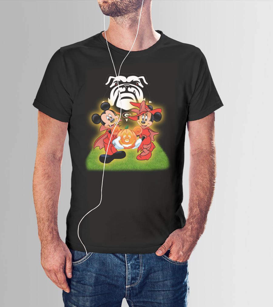 Halloween Georgia Bulldogs Mickey Minnie Pumpkin T-Shirt