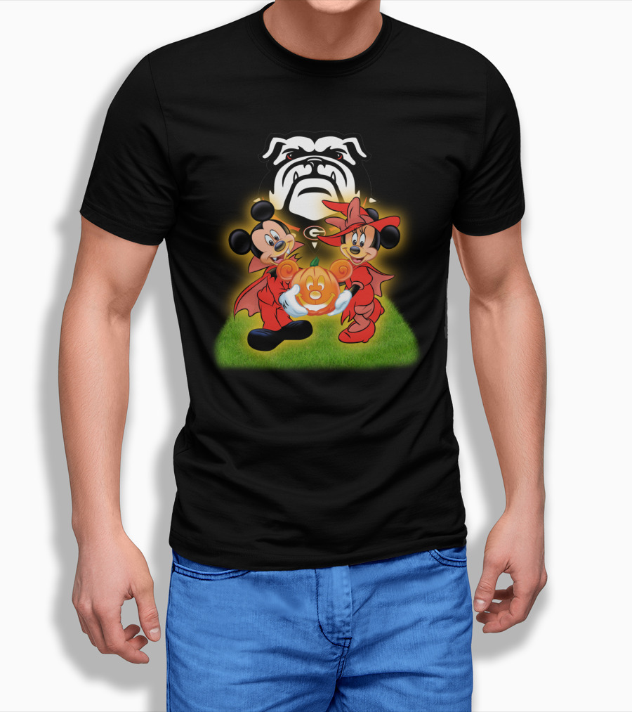 Halloween Georgia Bulldogs Mickey Minnie Pumpkin T-Shirt