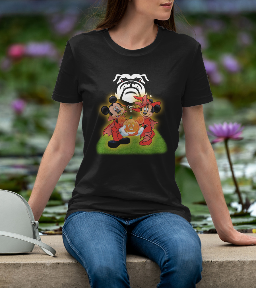 Halloween Georgia Bulldogs Mickey Minnie Pumpkin T-Shirt