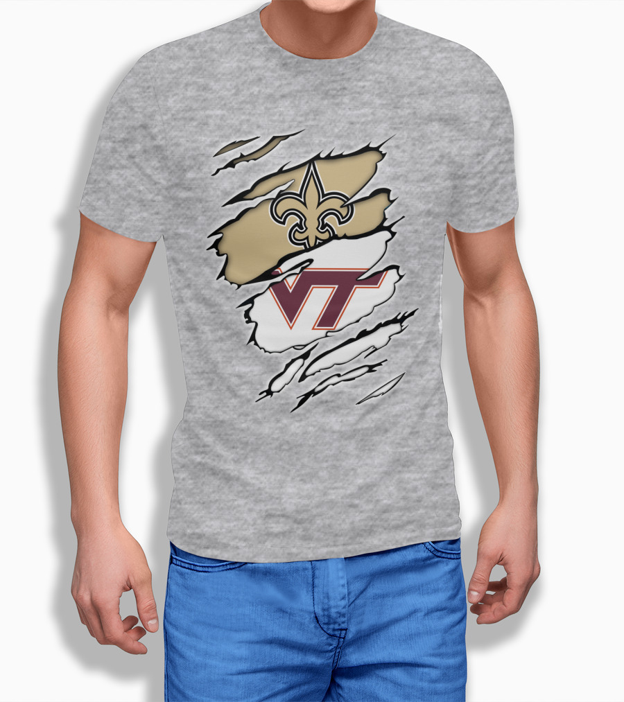 New Orleans Saints Virginia Tech Hokies Logo Fusion T-Shirt
