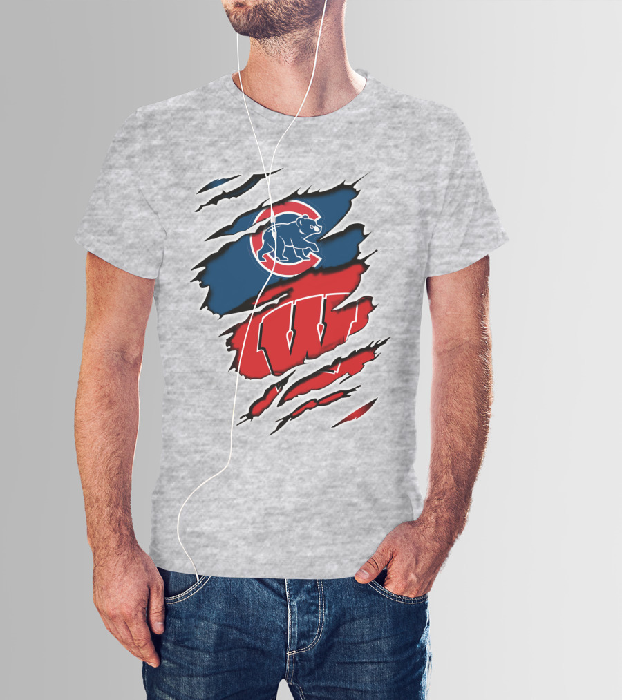 Cubs Wisconsin Logo And Badgers Logo Combo T-Shirt