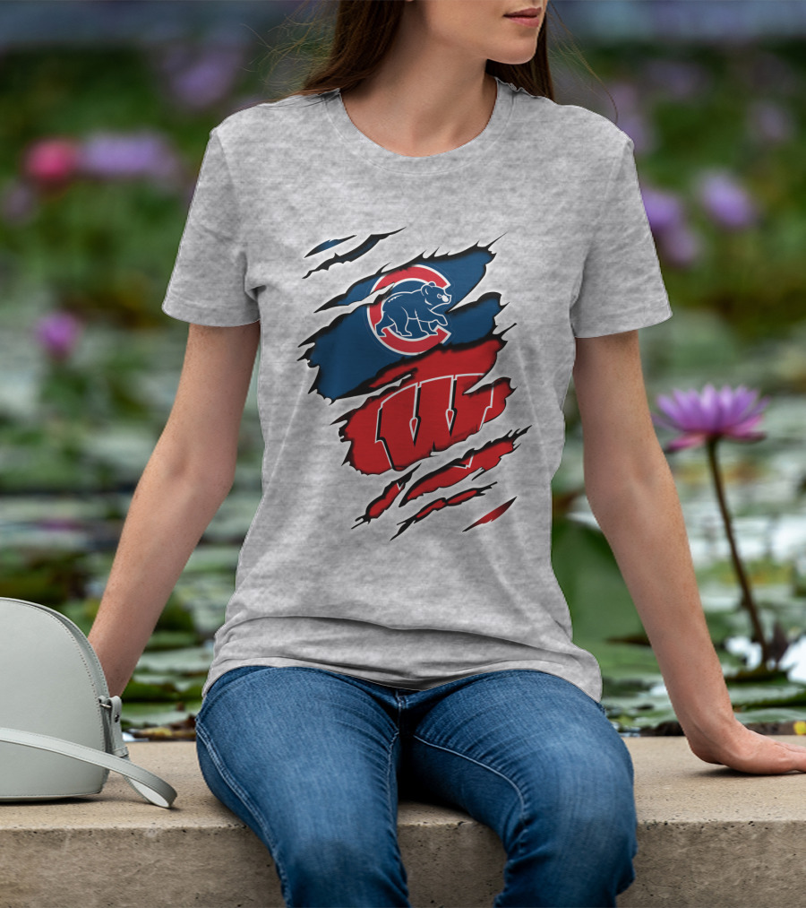 Cubs Wisconsin Logo And Badgers Logo Combo T-Shirt