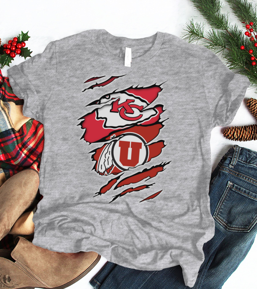 Kansas City Chiefs Utah Utes Claw Marks Logo Combination T-Shirt