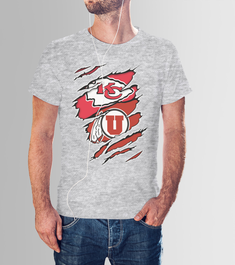 Kansas City Chiefs Utah Utes Claw Marks Logo Combination T-Shirt