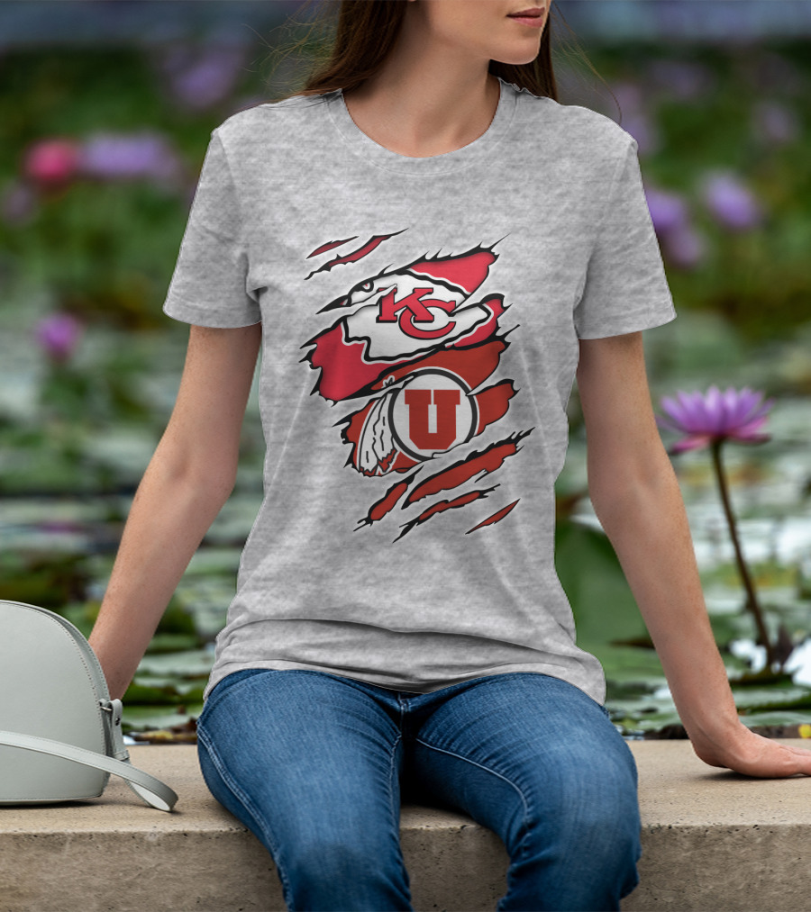 Kansas City Chiefs Utah Utes Claw Marks Logo Combination T-Shirt