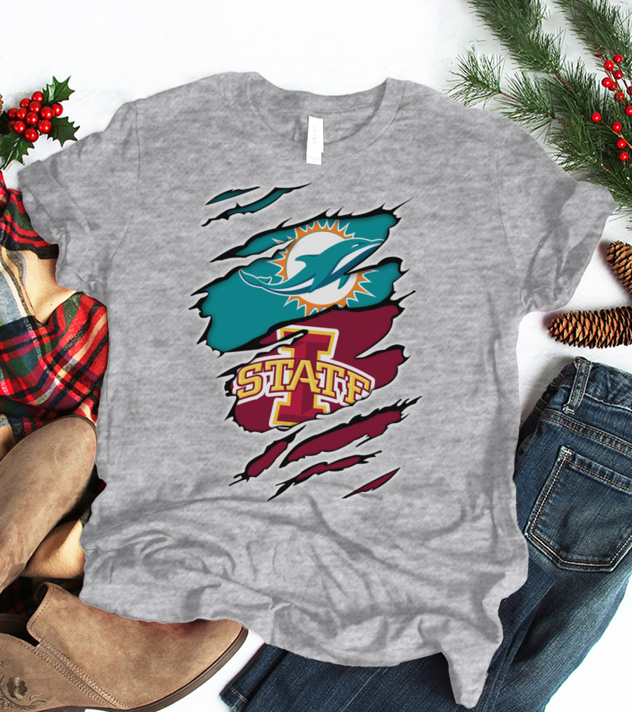 Dolphins Miami Logo Iowa State Cyclones Tear T-Shirt