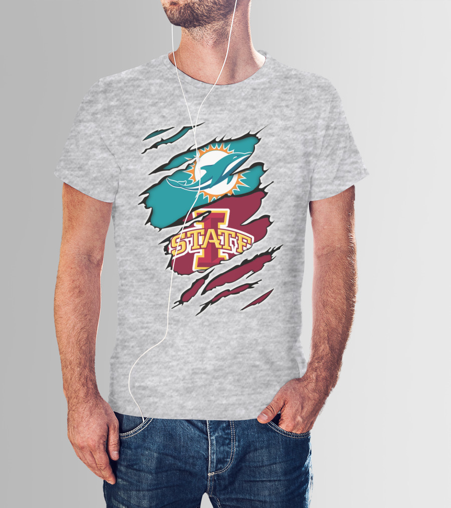 Dolphins Miami Logo Iowa State Cyclones Tear T-Shirt