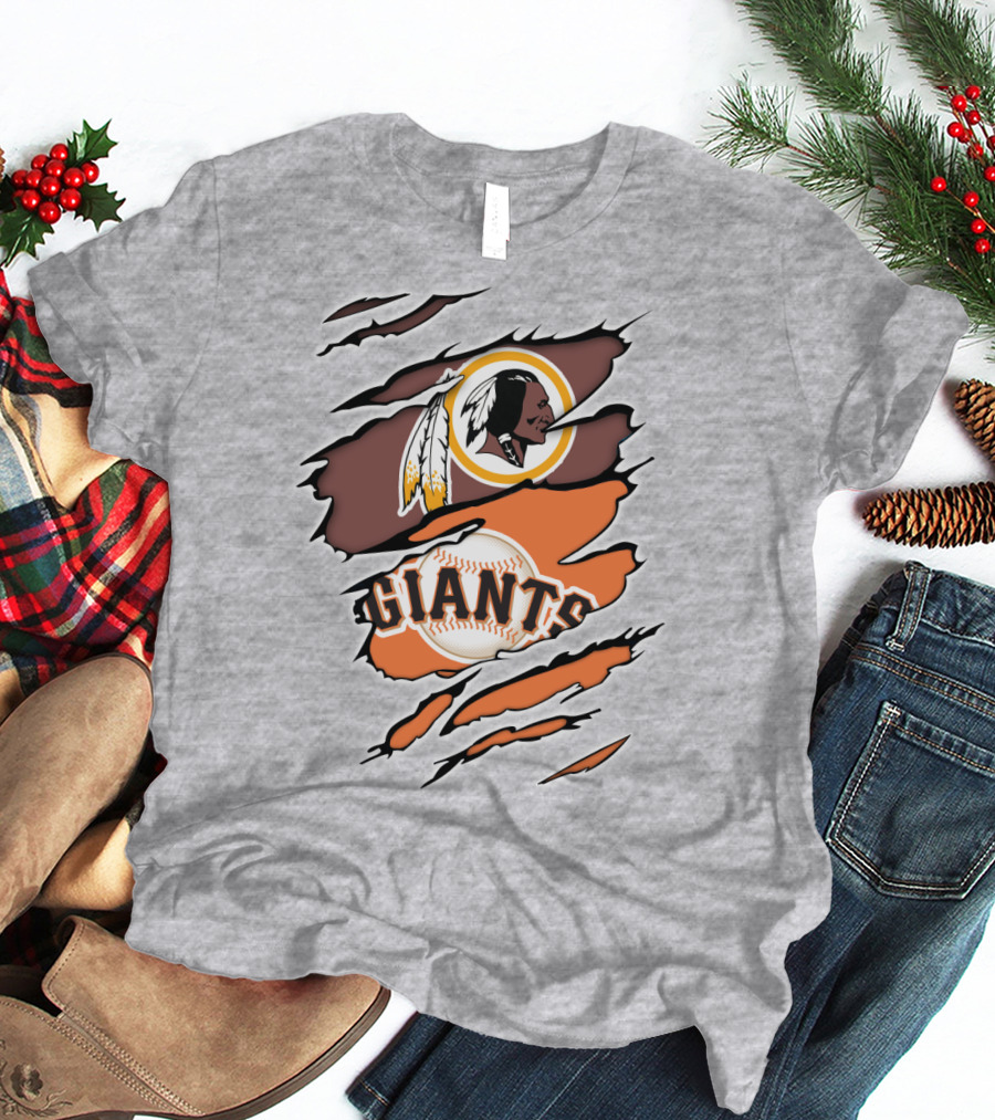 Redskins Giants Logo Mashup Baseball And Football Fan Clash T-Shirt
