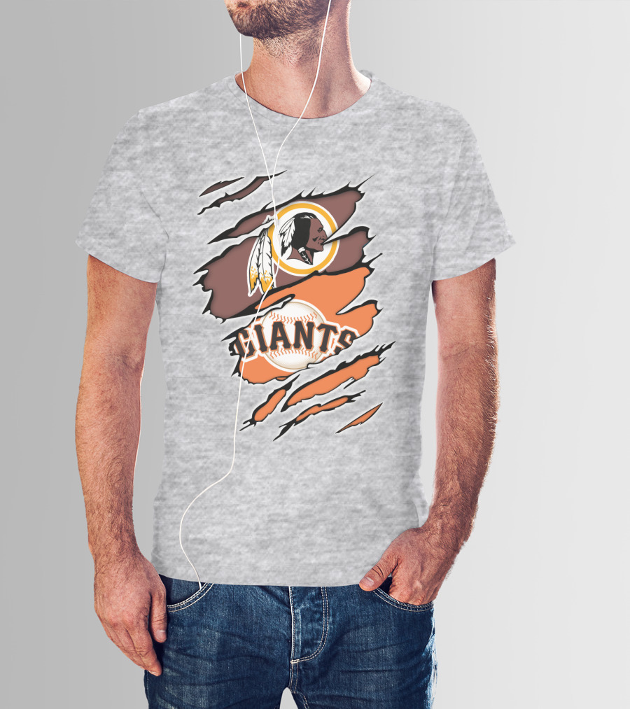 Redskins Giants Logo Mashup Baseball And Football Fan Clash T-Shirt