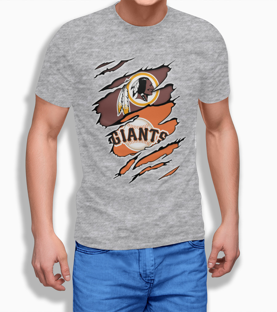 Redskins Giants Logo Mashup Baseball And Football Fan Clash T-Shirt