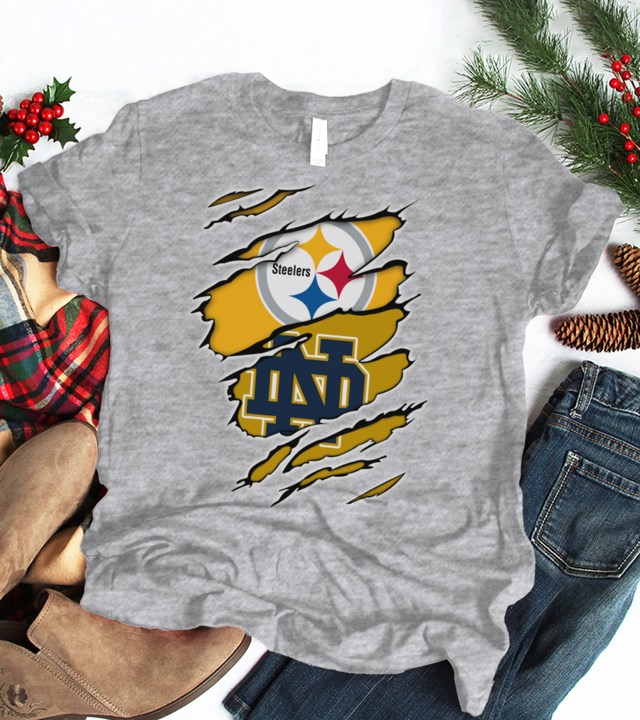 Steelers Notre Dame Logo Ripped T-Shirt