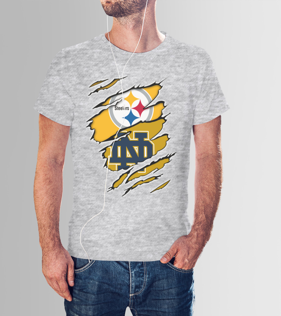 Steelers Notre Dame Logo Ripped T-Shirt
