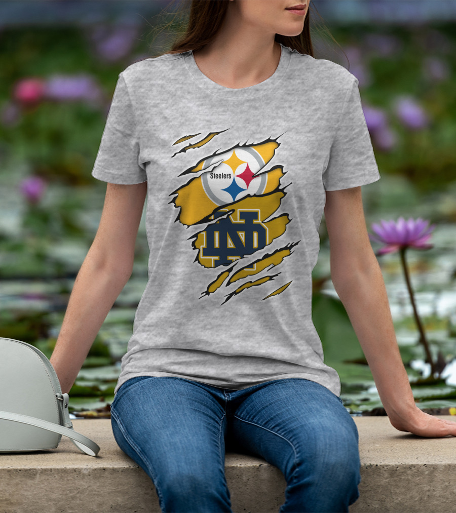Steelers Notre Dame Logo Ripped T-Shirt