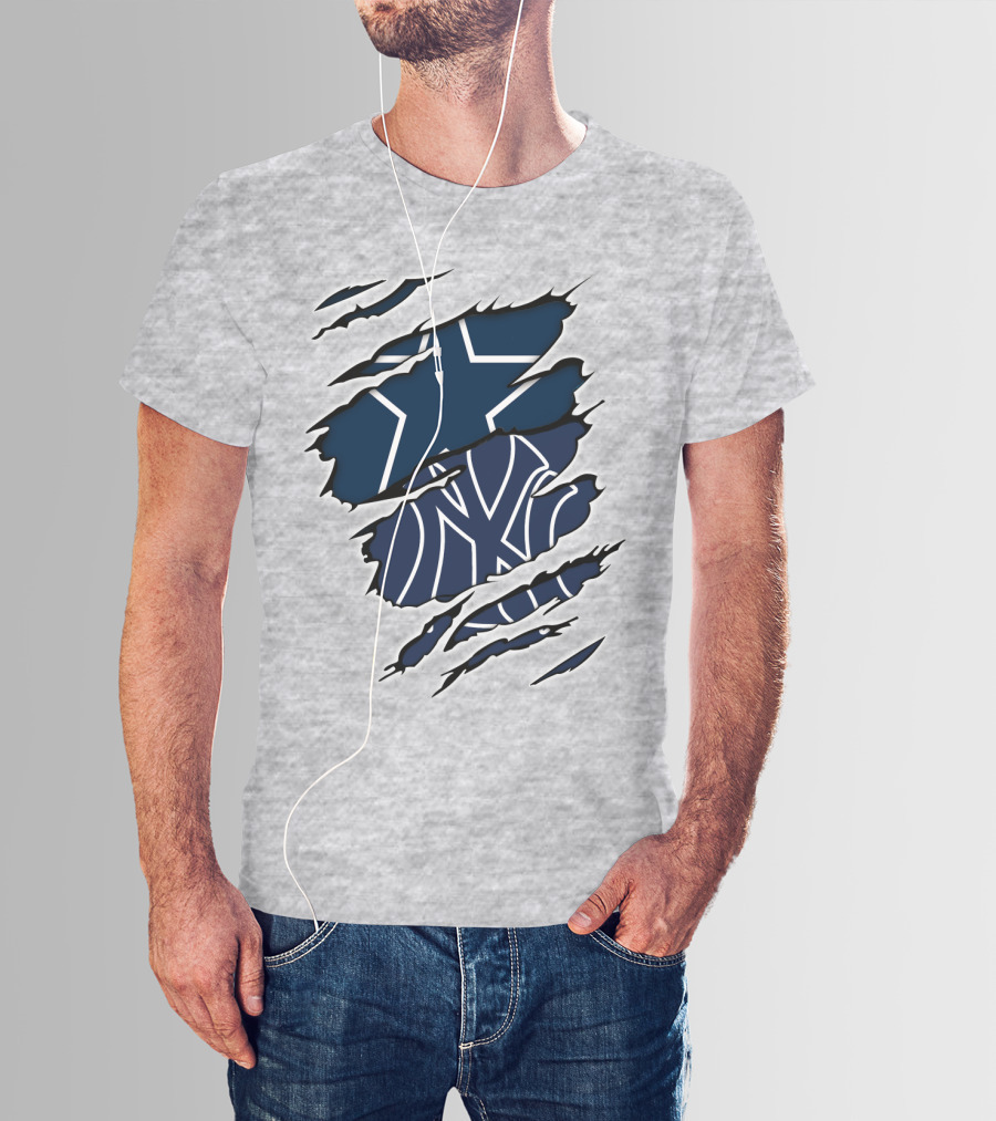 Cowboys Yankees Logos Torn T-Shirt