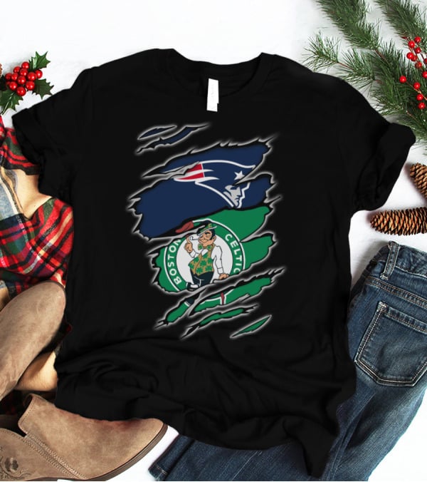 New England Patriots Boston Celtics Logo Mashup T-Shirt