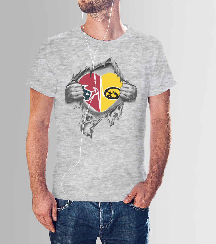 Houston Texans Iowa Hawkeyes Heart Torn T-Shirt