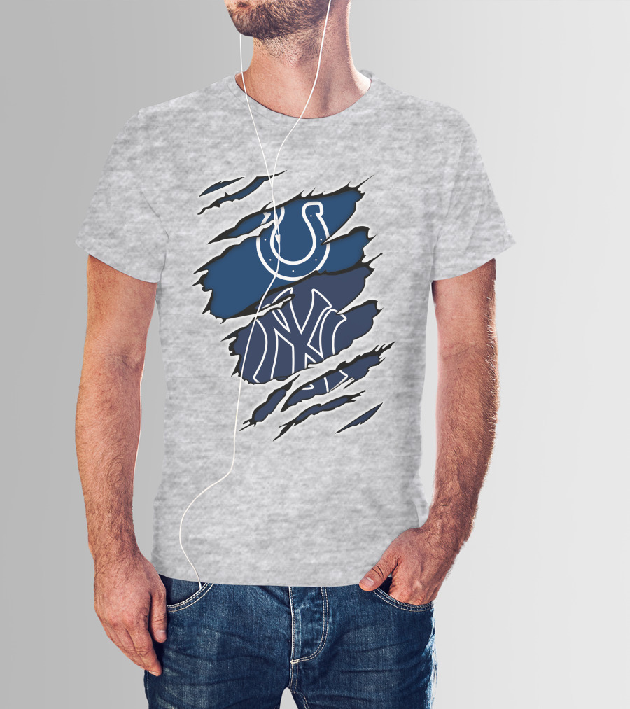 Colts Yankees Sports Crossover Logo Claw Marks T-Shirt