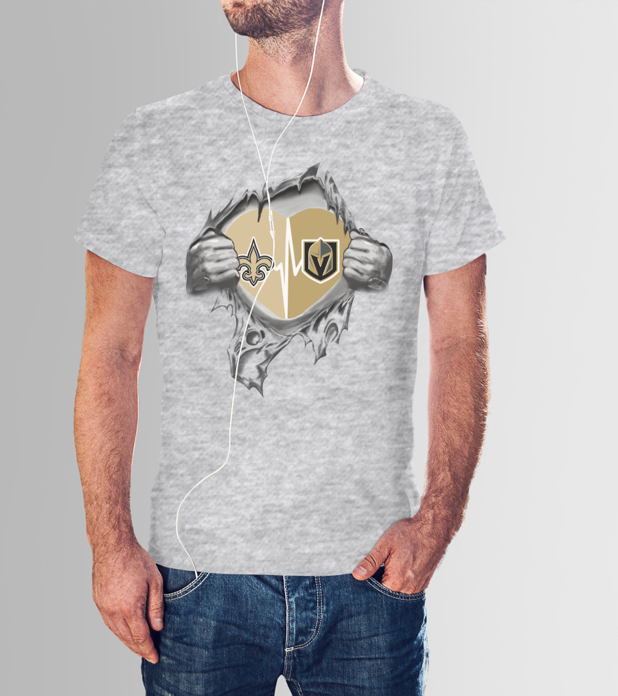 Golden Knights And Saints Heartbeat Fleur-de-Lis And Shield Emblem T-Shirt