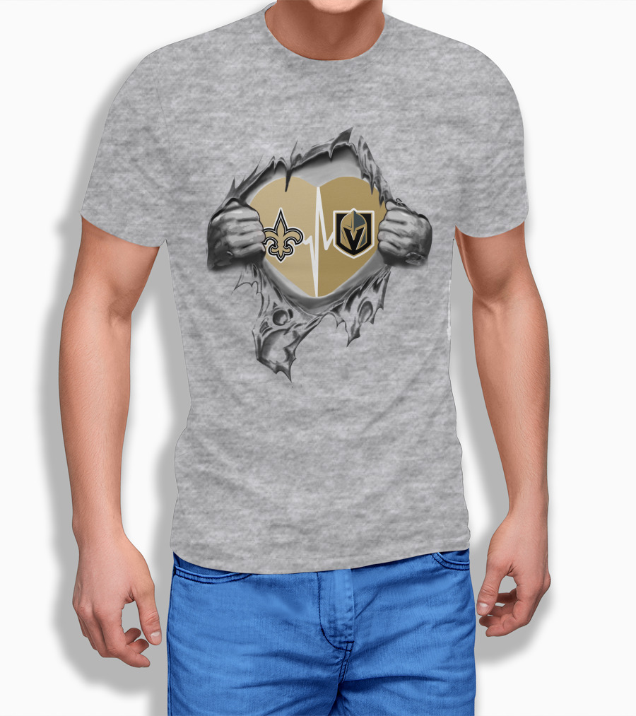 Golden Knights and Saints Heartbeat Fleur-de-Lis and Shield Emblem T-Shirt