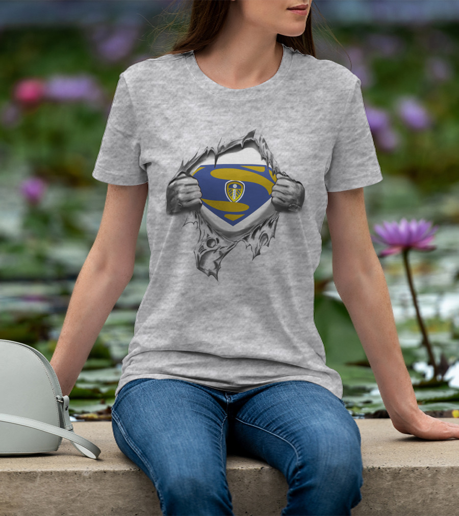 Leeds United Superman Logo Torn Fabric T-Shirt