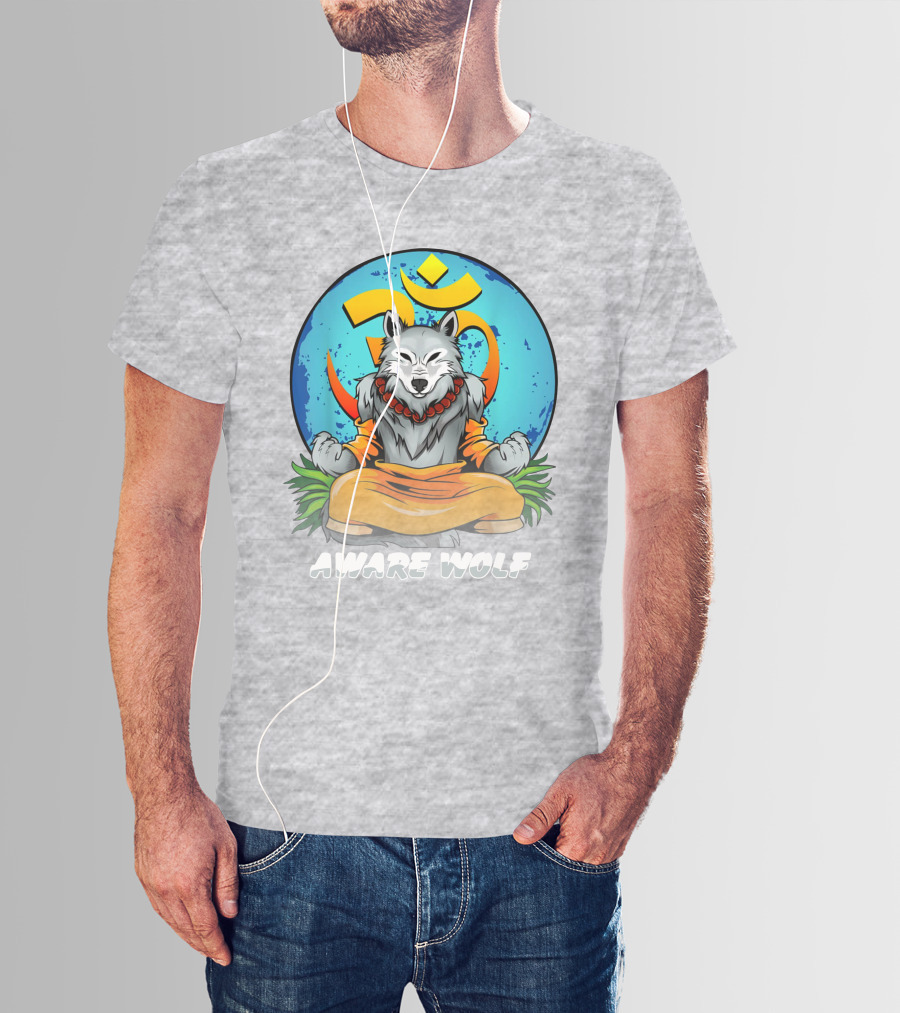 Aware Wolf Meditation Om Symbol Wolf T-Shirt