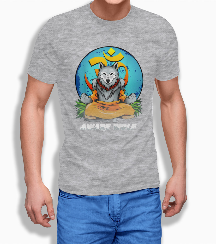 Aware Wolf Meditation Om Symbol Wolf T-Shirt
