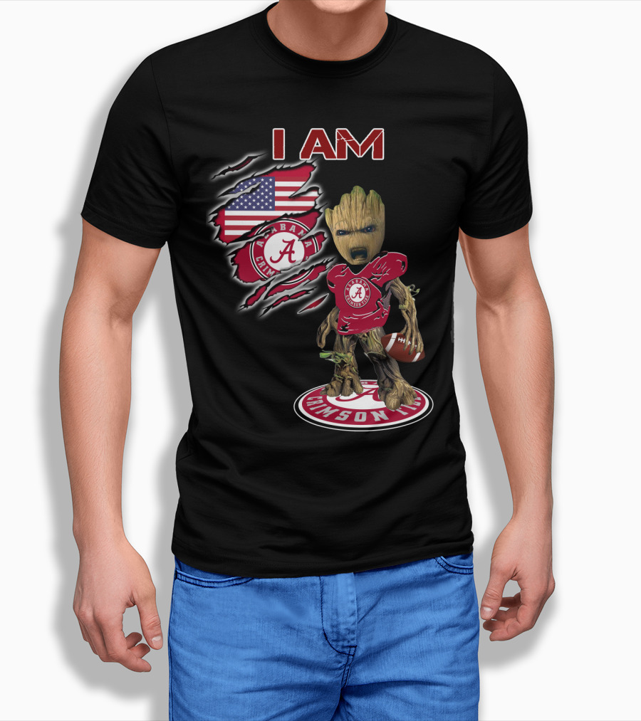 I Am Alabama Crimson Tide Baby Groot Usa Football Flag T-Shirt