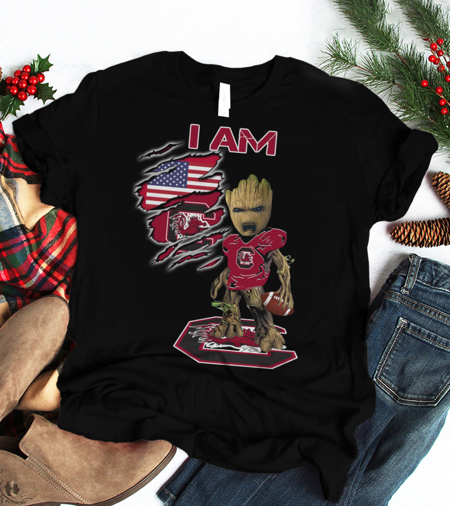 I Am Baby Groot Gamecocks Football Usa Flag T-Shirt