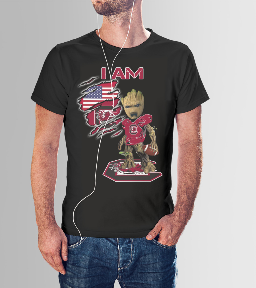 I Am Baby Groot Gamecocks Football Usa Flag T-Shirt