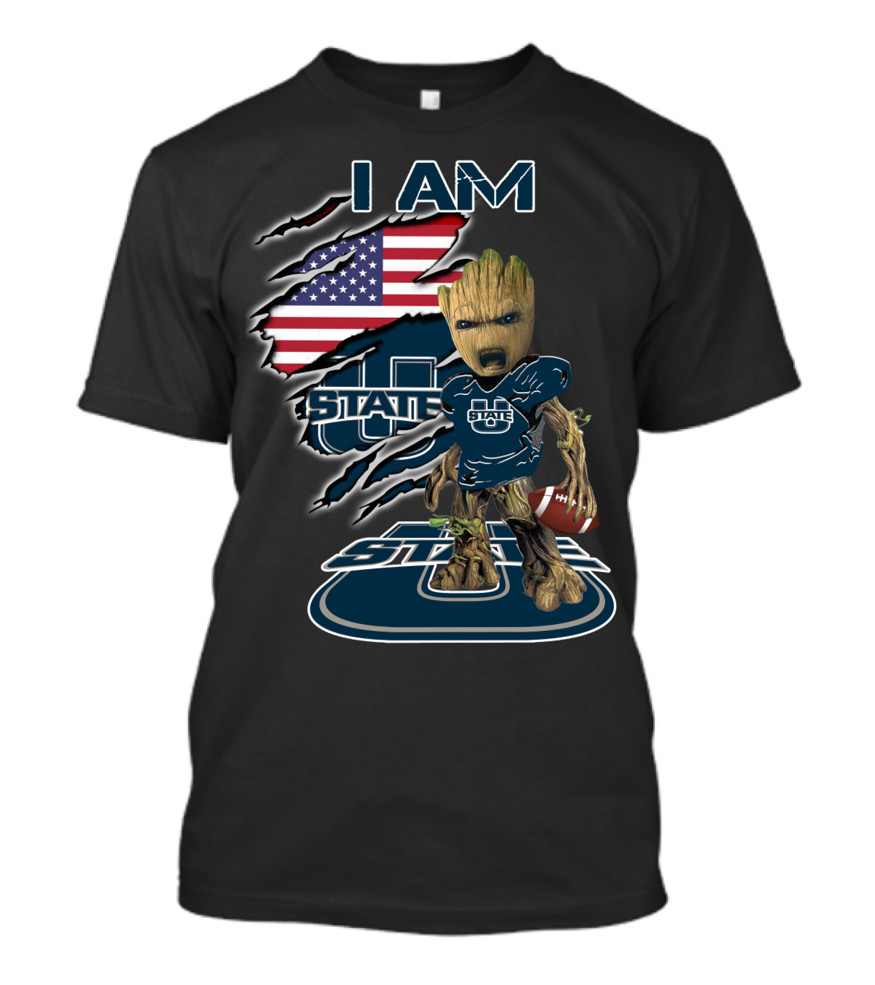 I AM Utah State Baby Groot Football American Flag T-Shirt
