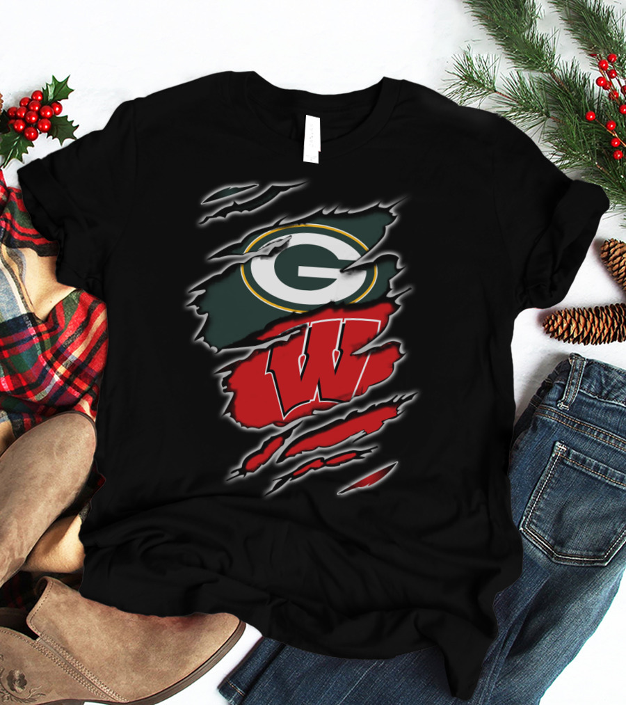 Green Bay Packers Wisconsin Badgers Logo Fusion T-Shirt