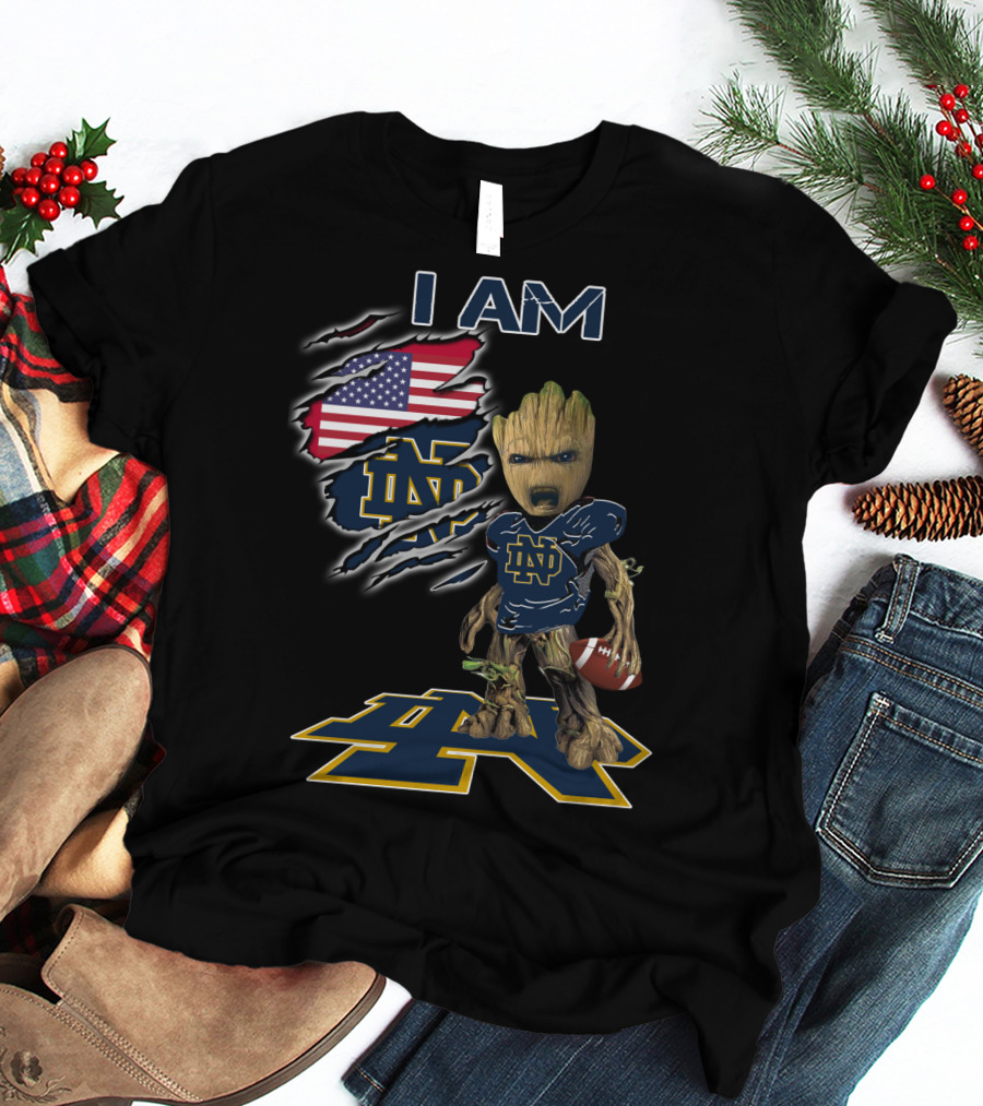 I Am Groot Notre Dame Football Fan Usa Flag T-Shirt