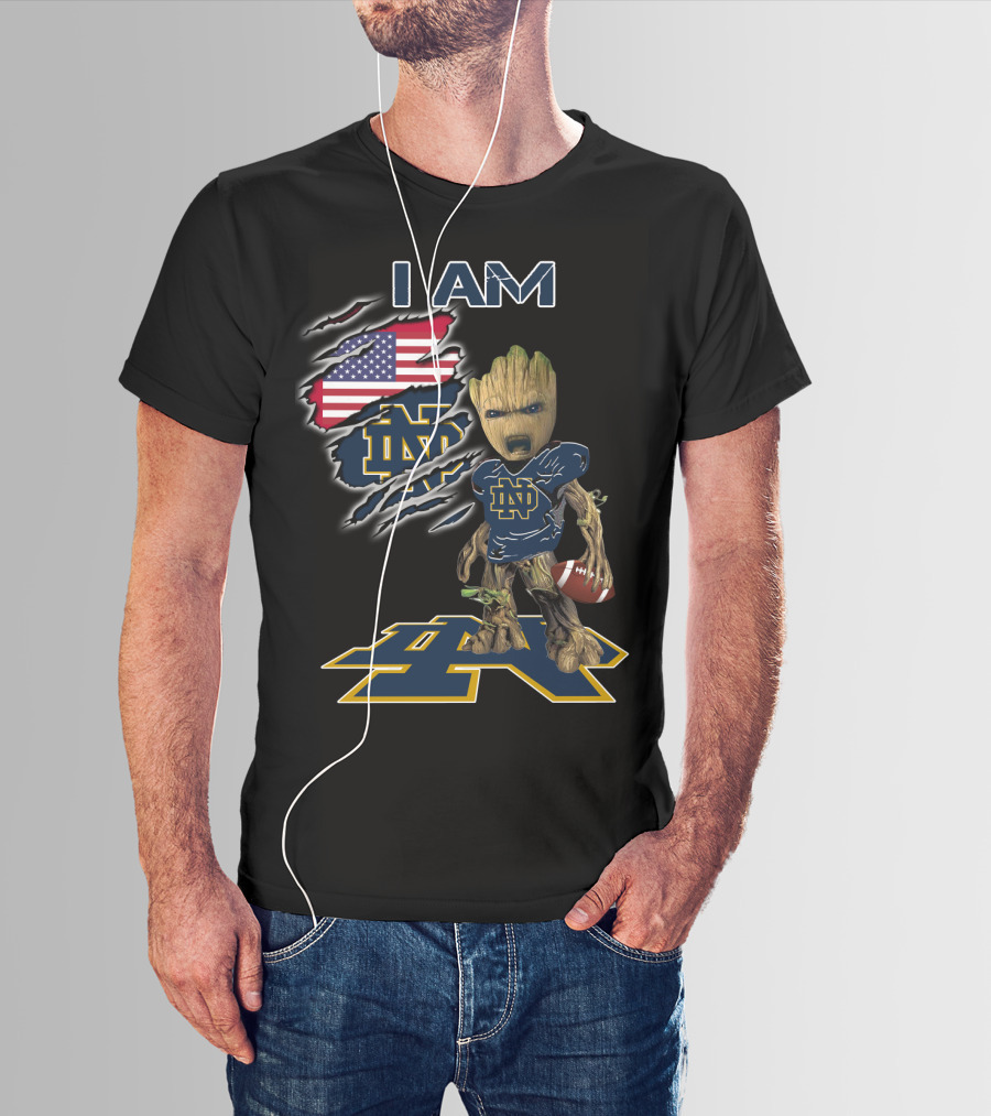 I Am Groot Notre Dame Football Fan Usa Flag T-Shirt