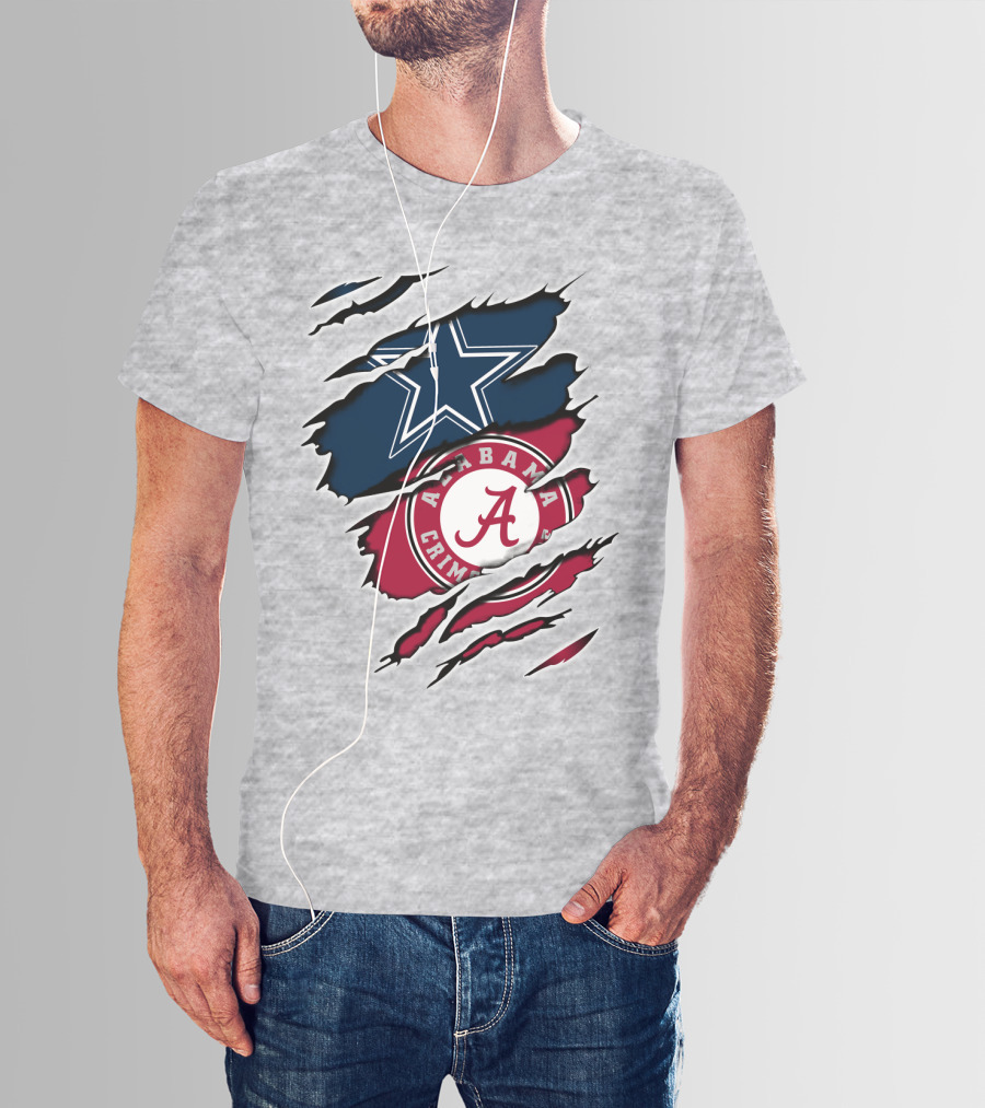 Dallas Cowboys Star And Alabama Crimson Tide Paw Rips T-Shirt