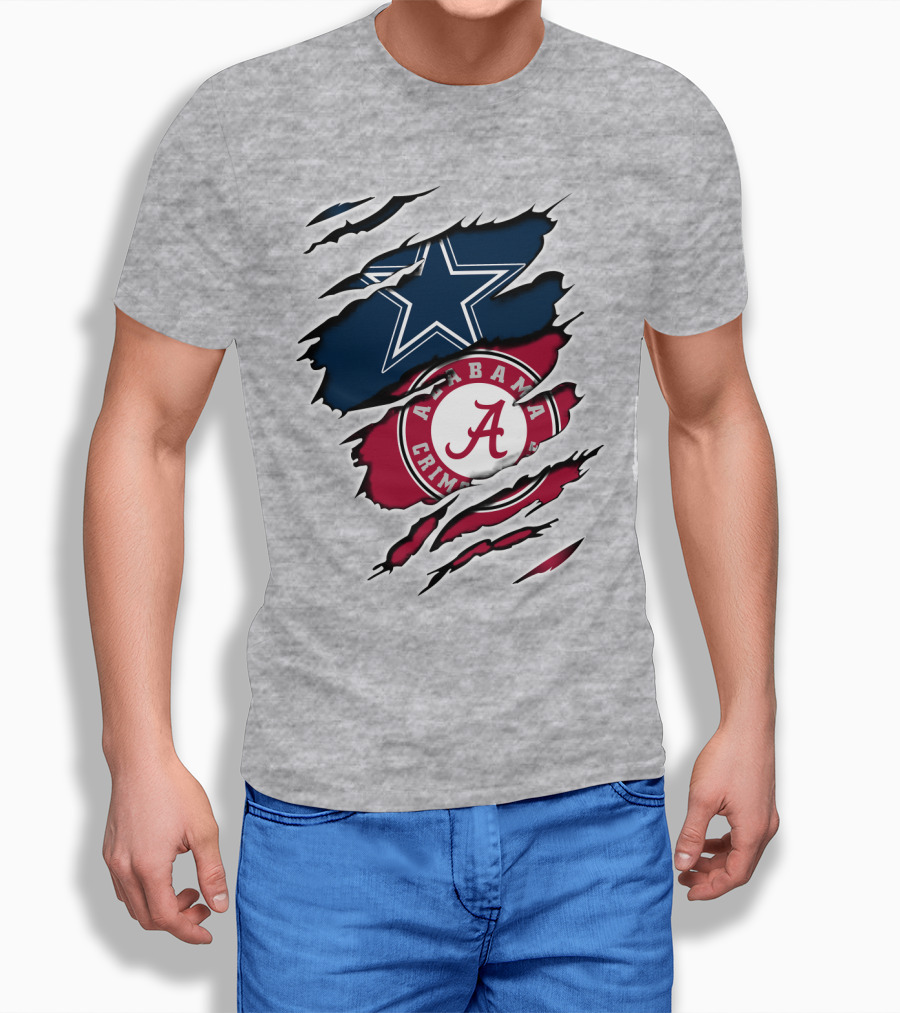 Dallas Cowboys Star And Alabama Crimson Tide Paw Rips T-Shirt