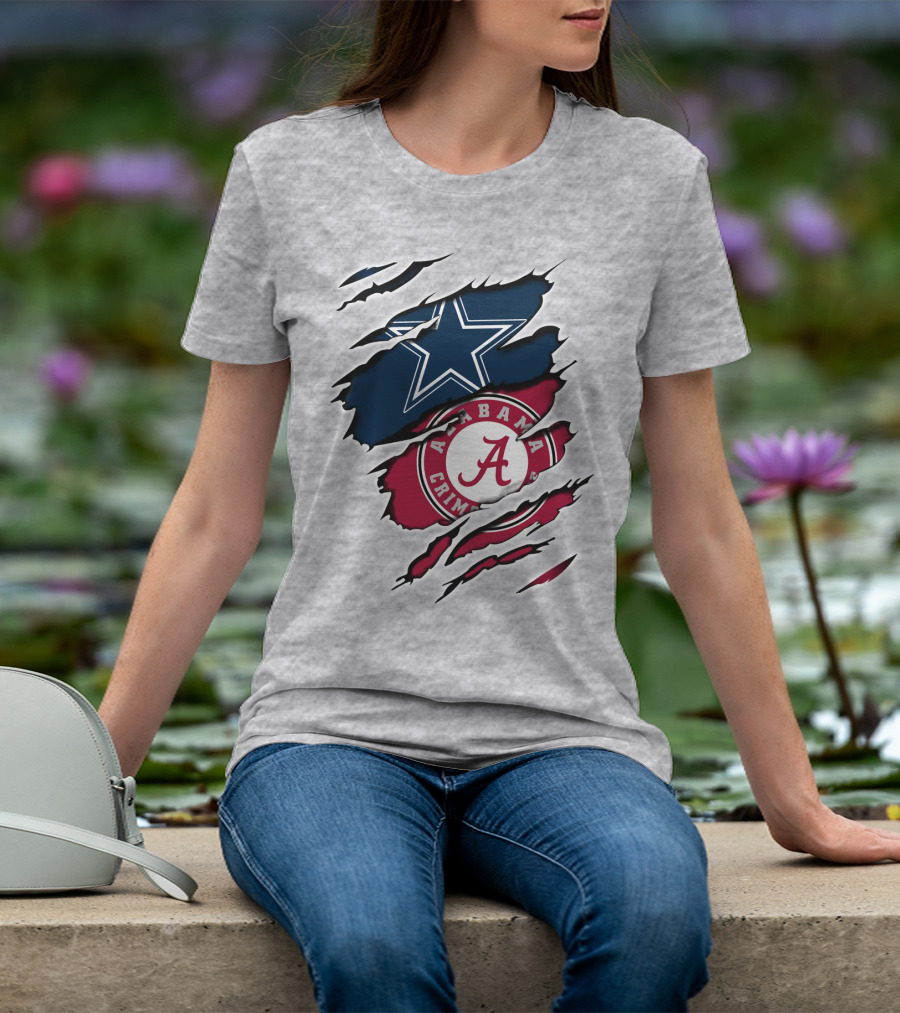 Dallas Cowboys Star And Alabama Crimson Tide Paw Rips T-Shirt