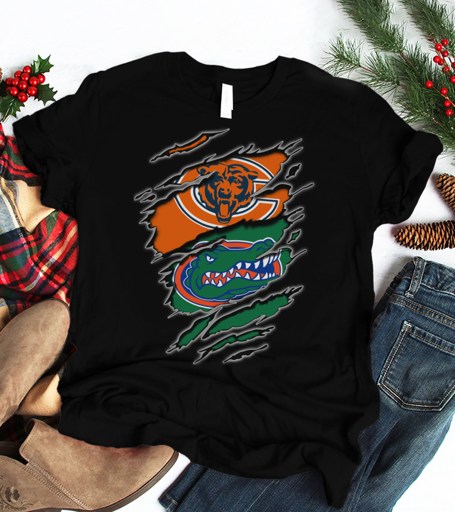 Chicago Bears Florida Gators Team Logos Torn T-Shirt