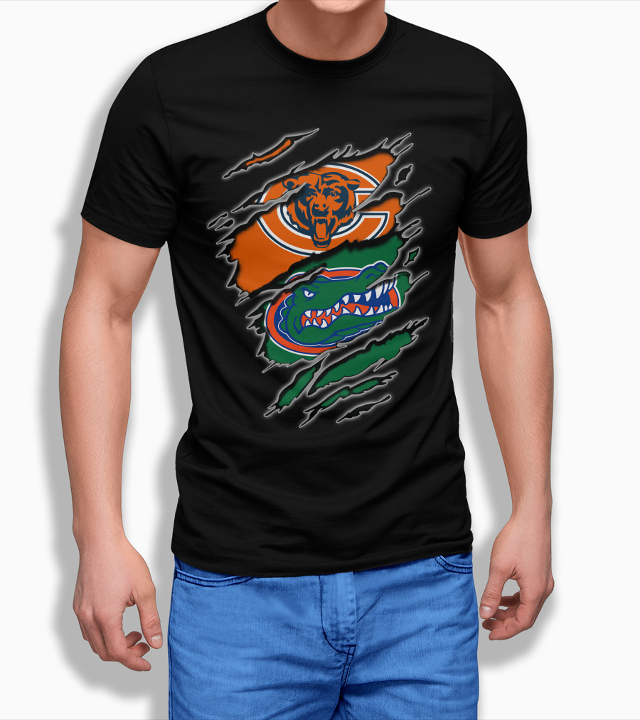 Chicago Bears Florida Gators Team Logos Torn T-Shirt