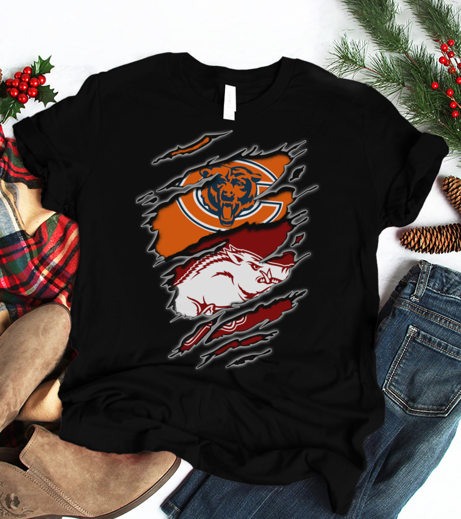 Chicago Bears And Arkansas Razorbacks Team Logo Fusion T-Shirt