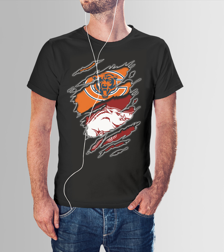 Chicago Bears And Arkansas Razorbacks Team Logo Fusion T-Shirt