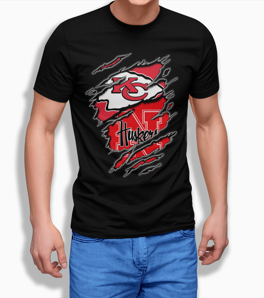 Kansas City Chiefs Nebraska Huskers Logo Fusion T-Shirt