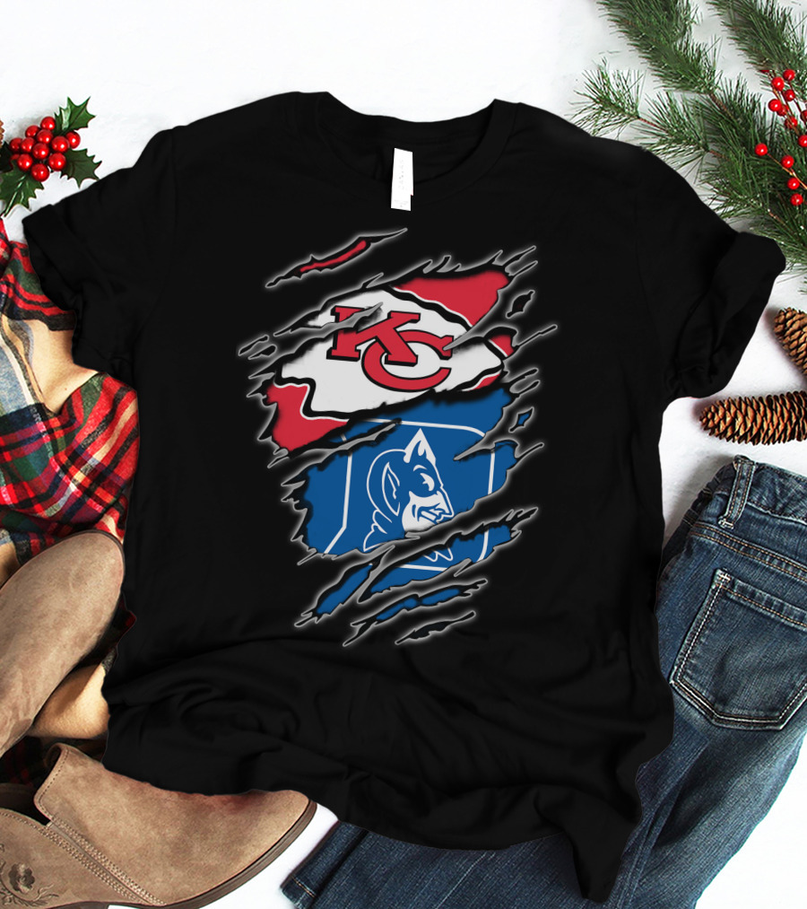 Kansas City Chiefs And Duke Blue Devils Logo Fusion T-Shirt